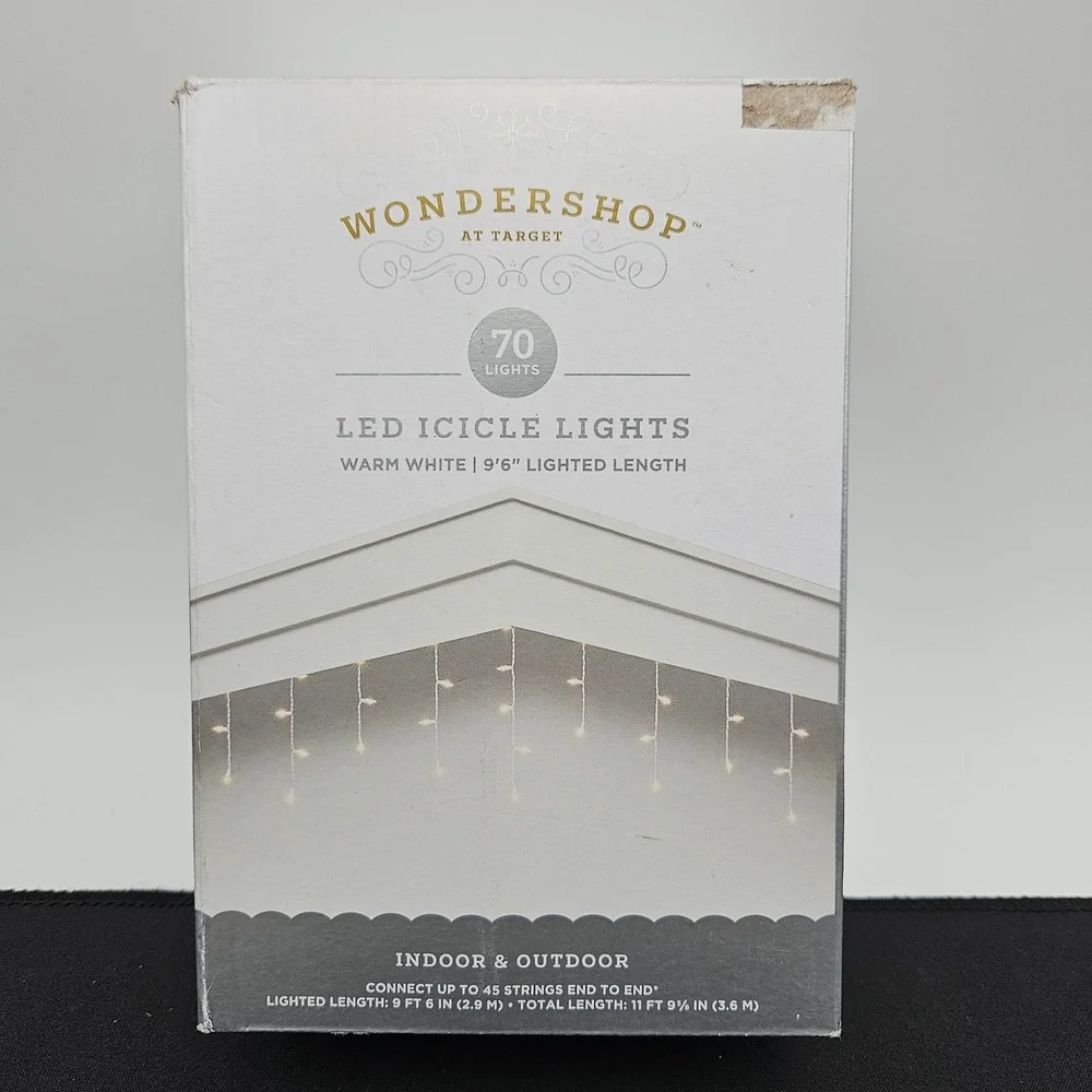 Wondershop LED Icicle Lights 70 Count Warm White White Wire Indoor Outdoor 9.5ft